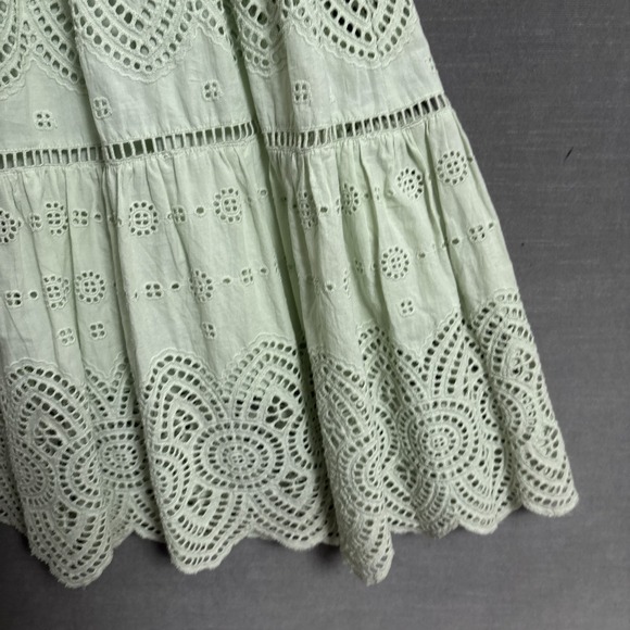 Antonio Melani Dress 10 Sage Green Tiered Eyelet Lace Flutter Midi Boho Preppy - Picture 7 of 11